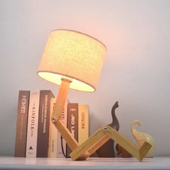 Adjustable Man Shape Table Lamp Creative Wooden Folding Robot Reading Light - Golden Atelier