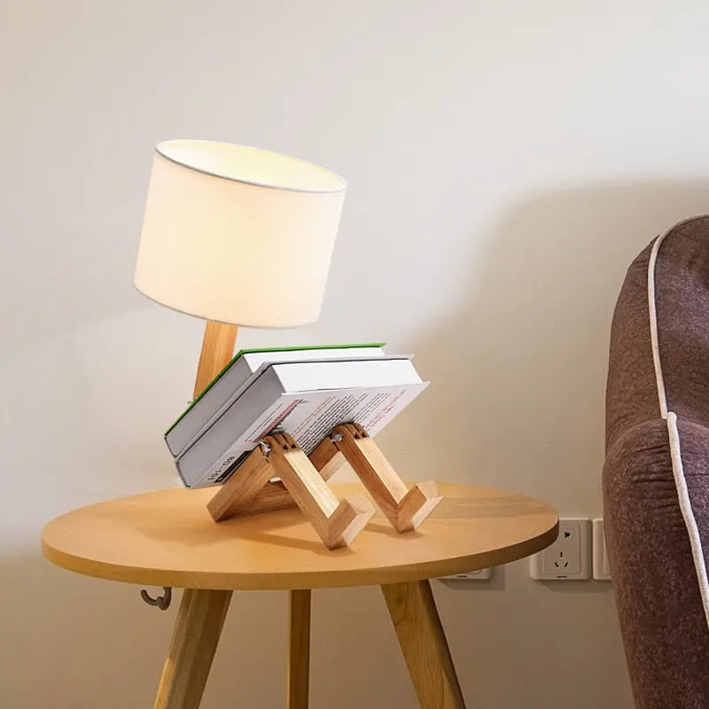 Adjustable Man Shape Table Lamp Creative Wooden Folding Robot Reading Light - Golden Atelier