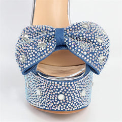Rhinestone Butterfly-Knot Platform Heels