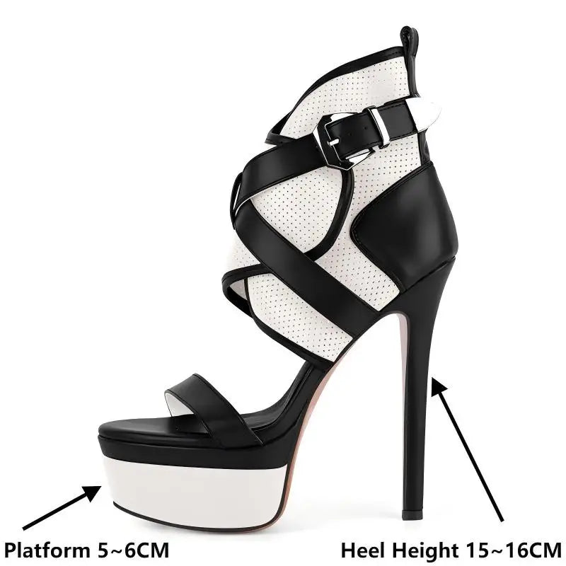 Platform cut-out ankle strap sandals with size indicators