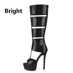 Patent Cutout Platform Stiletto Boots
