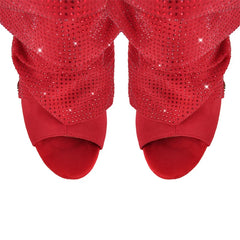 Stiletto Ruched Rhinestone Peep Toe Boots