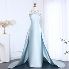 Light Blue Satin Overskirt Formal Party Gown