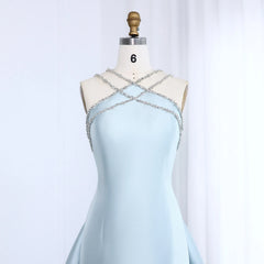 Light Blue Satin Overskirt Formal Party Gown