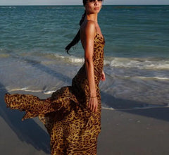 Animal Printed Spaghetti Strap Long Dress - Golden Atelier