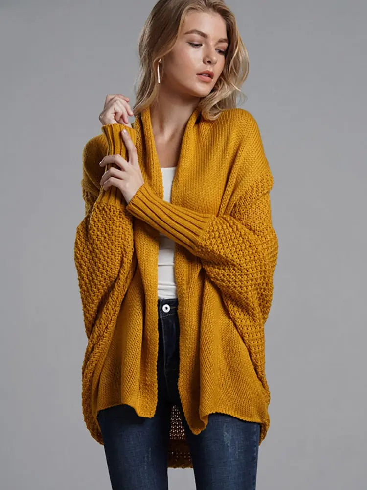 Batwing Sleeve Loose Long Sweater - Golden Atelier