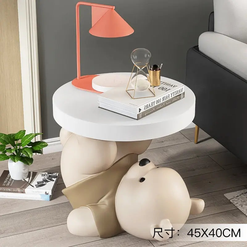 Bear Statue Side Table  Animal Coffee Table Sofa Corner Table - Golden Atelier