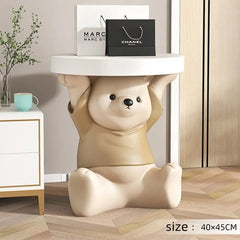 Bear Statues Coffee Table Creative Cartoon Animals Side Table - Golden Atelier