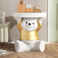 Bear Statues Coffee Table Creative Cartoon Animals Side Table - Golden Atelier