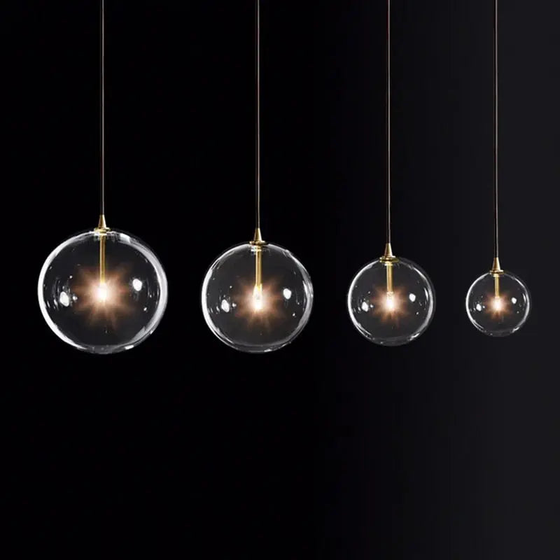 Clear Glass Globe LED Pendant Light in Nordic-Style Gold Metal - Golden Atelier