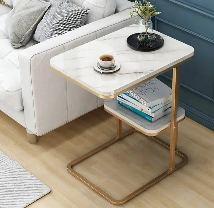 Creative Iron Frame Small Tea Table with One Shelf for Living Room Sofa Corner - Golden Atelier