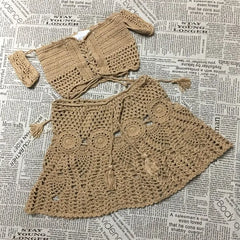 Crochet Hand Knitted Top & Mini Skirt Set - Golden Atelier