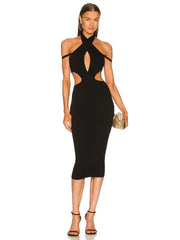 Cut Out Bodycon Off Shoulder Midi Dress - Golden Atelier