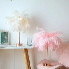 DIY Creative Feather Table Lamp with Warm White Light - Golden Atelier