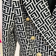 Women Blazer Geometric Jacquard Print - Golden Atelier