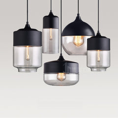 E27 LED pendant hanging lamp with glass stone black finish.