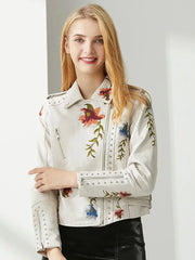 Floral Embroidery Faux Leather Biker Jacket - Golden Atelier