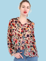 Floral Print Front Buttons Shirt Top - Golden Atelier