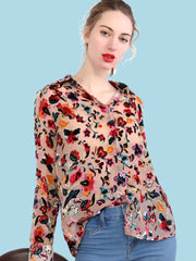 Women Shirts Floral Print Front Buttons- Golden Atelier