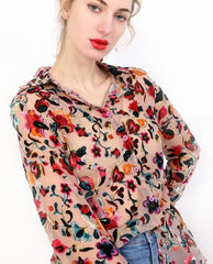 Floral Print Front Buttons Shirt Top - Golden Atelier