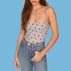 Floral Spaghetti Strap Sleeveless Crop Top - Golden Atelier