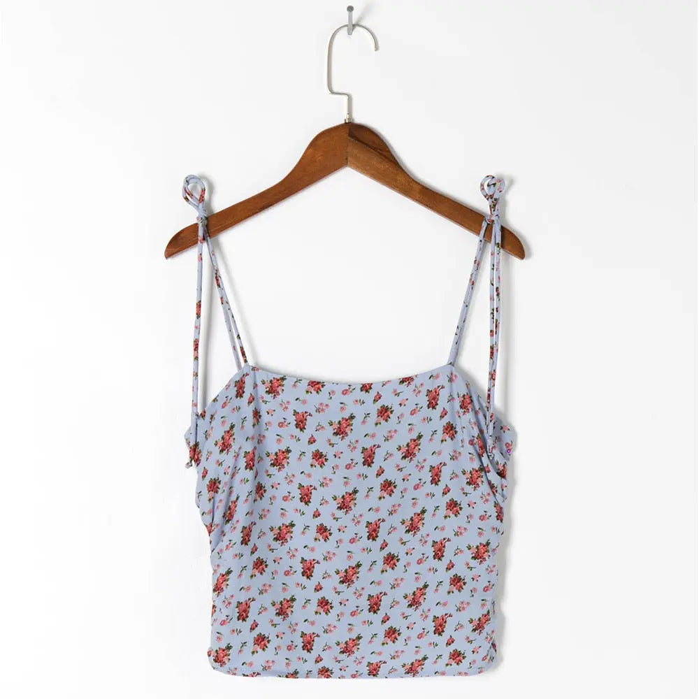 Floral Spaghetti Strap Sleeveless Crop Top - Golden Atelier