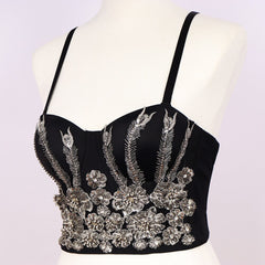 Beading Sequins Backless Crop Top Push Up Bustier Bra Tank Top