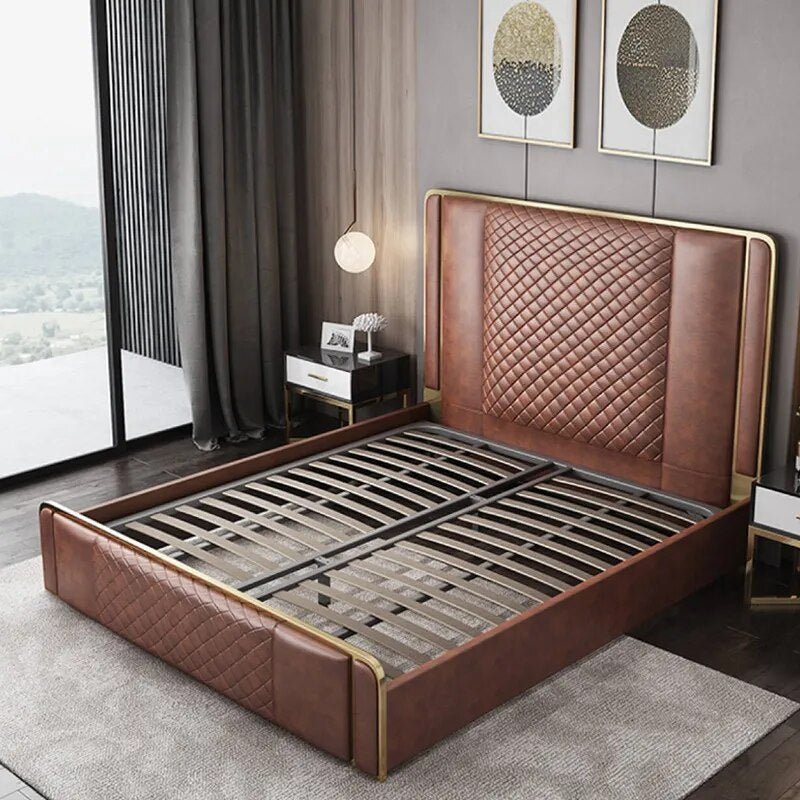 Luxury Pine Bed Double 1.8m Genuine Leather Bed