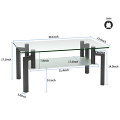 Rectangle Clear Glass Center Tables Black Legs 100x60x44CM