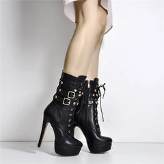 Buckle Strap Platform Stiletto Boots