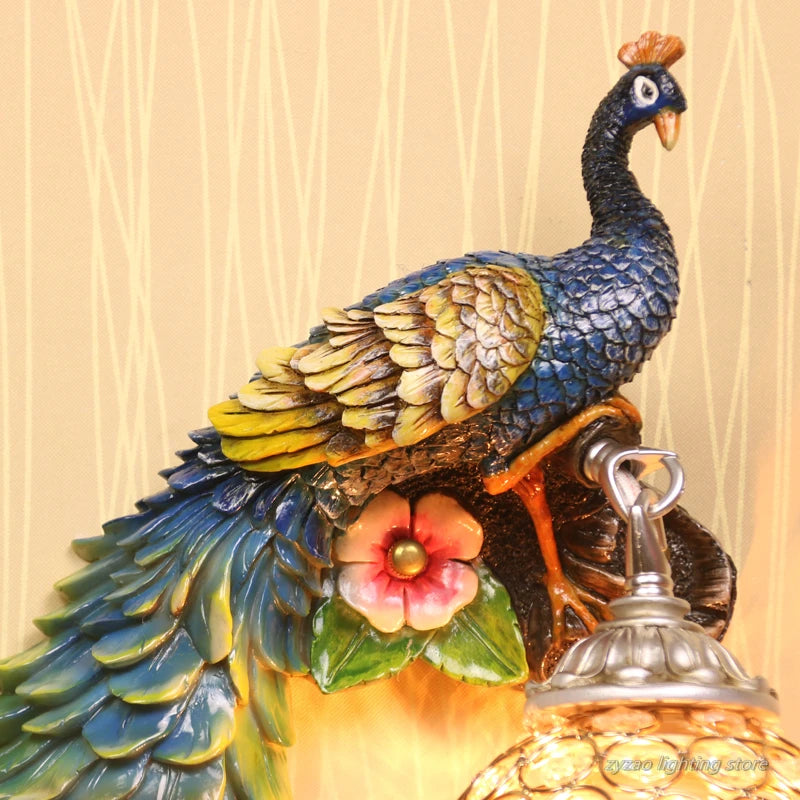 Colorful Peacock Birds Creative Nordic Resin Wall LED Lamps