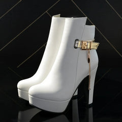 High Heels Buckle Platform Black White PU Leather Boots Golden Atelier 1