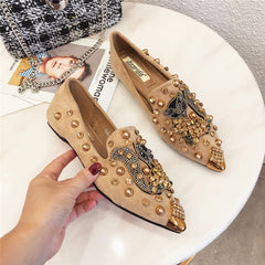 Women's Flat Pointed Toe Closed Loafers Mules Metal Shoes