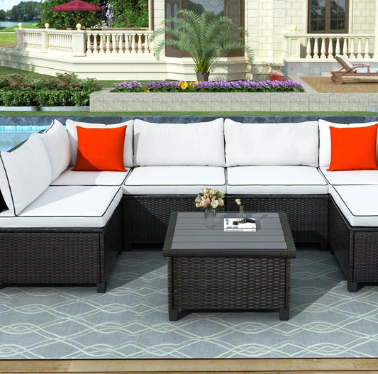 Rattan Wicker Outdoor U-Shape Sectional Sofa Set With Cushions
