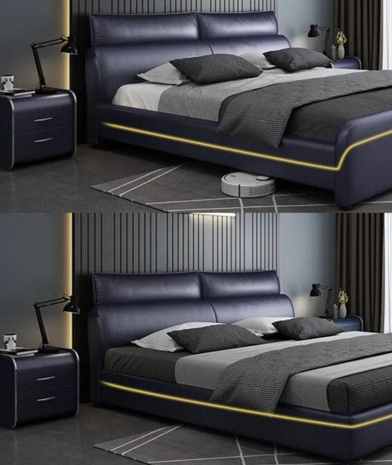 Modern Genuine Leather Single Double Storage Master Bed 1.8