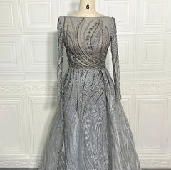 Mermaid Lace Boat Neck Crystal Handmade Asymmetrical Cape Gown