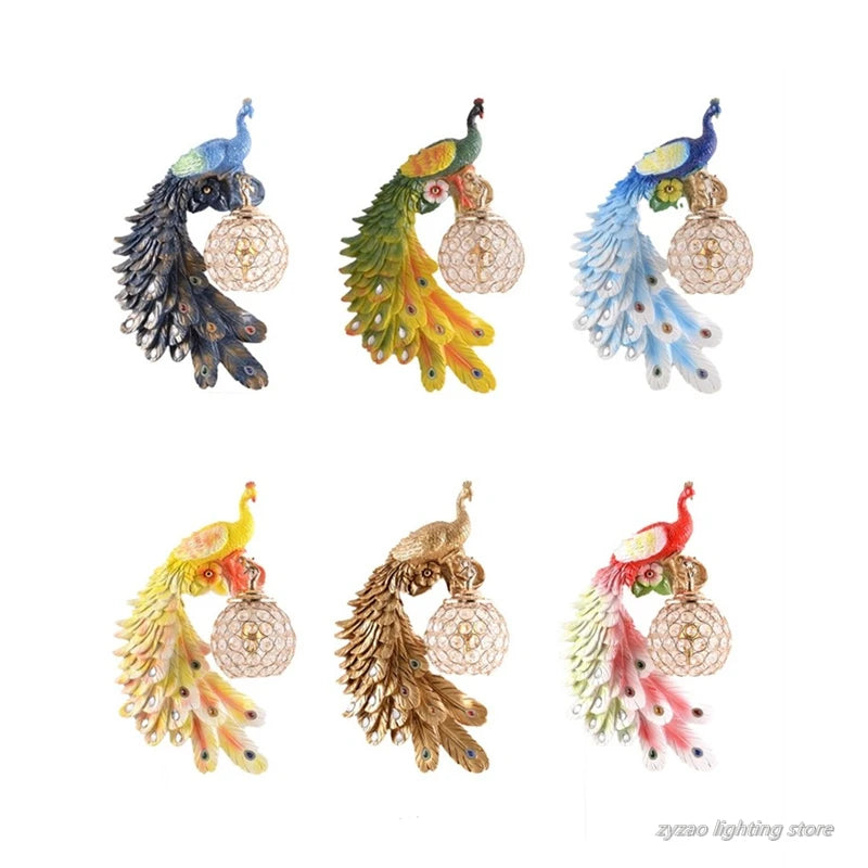 Colorful Peacock Birds Creative Nordic Resin Wall LED Lamps