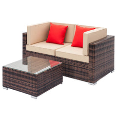 Weaving Rattan Sofa Set with Coffee Table Brown