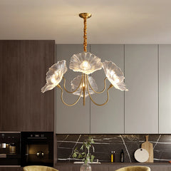  Modern flower chandelier with a light luxury aesthetic, hanging in a stylish living room. Golden Atelier 2