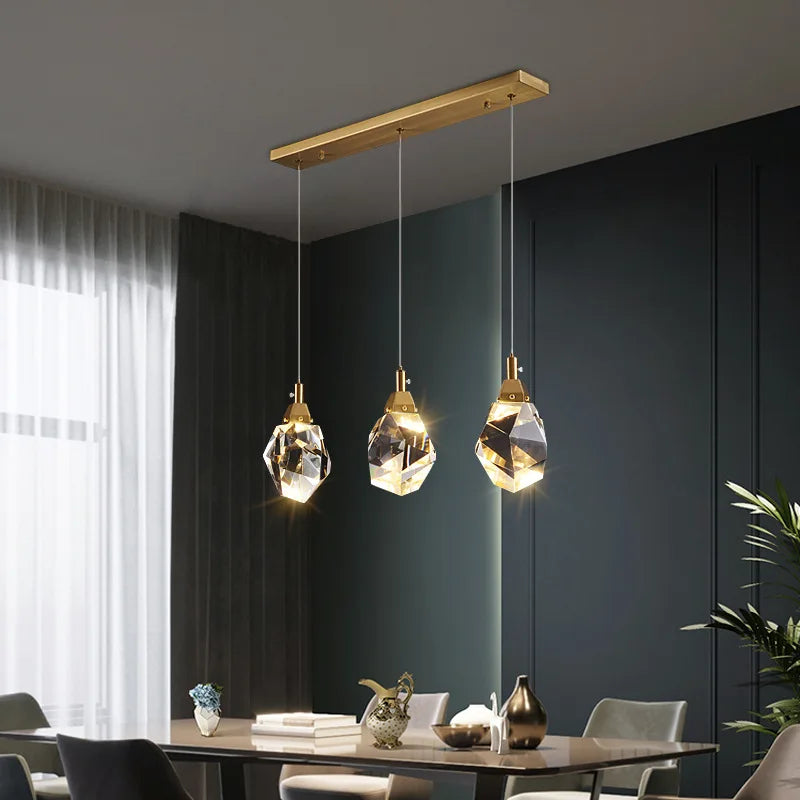 220V/110V Pendant Lights Led Full Brass Crystal Hanging Lamps