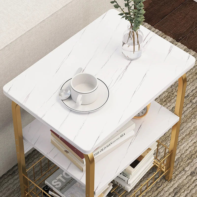 Storage Space White Metal Coffee Tea Tables Side Table