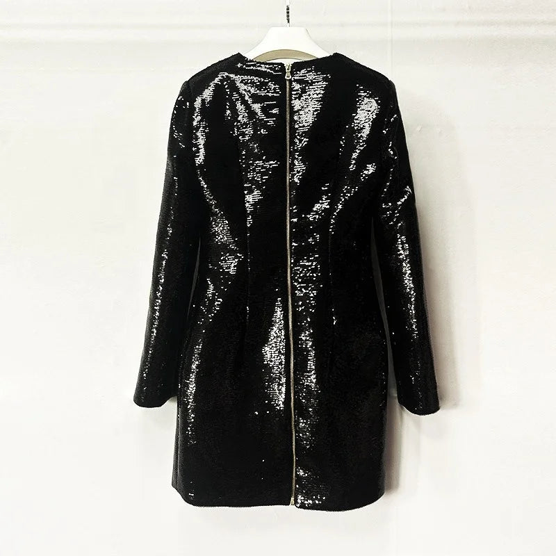 Black sequin dress on a white background