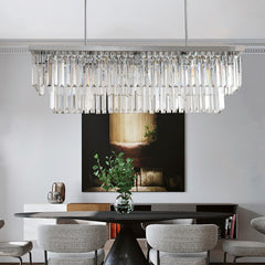 Silver Crystal Rectangle Kitchen Island Décor LED Light Chandelier