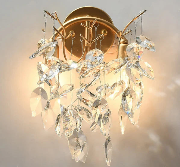 Ceiling light fixture with crystal design on a neutral background
