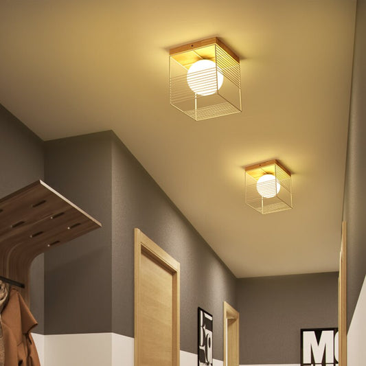 Wood Iron Net Mount Lamp Ceiling Light Fixtures