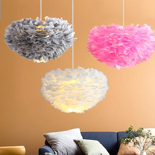Hand Knitted Feather Pendant Lamp Warm Chandelier