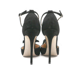 Black suede Pearl T strap open in the middle High Heel Shoes