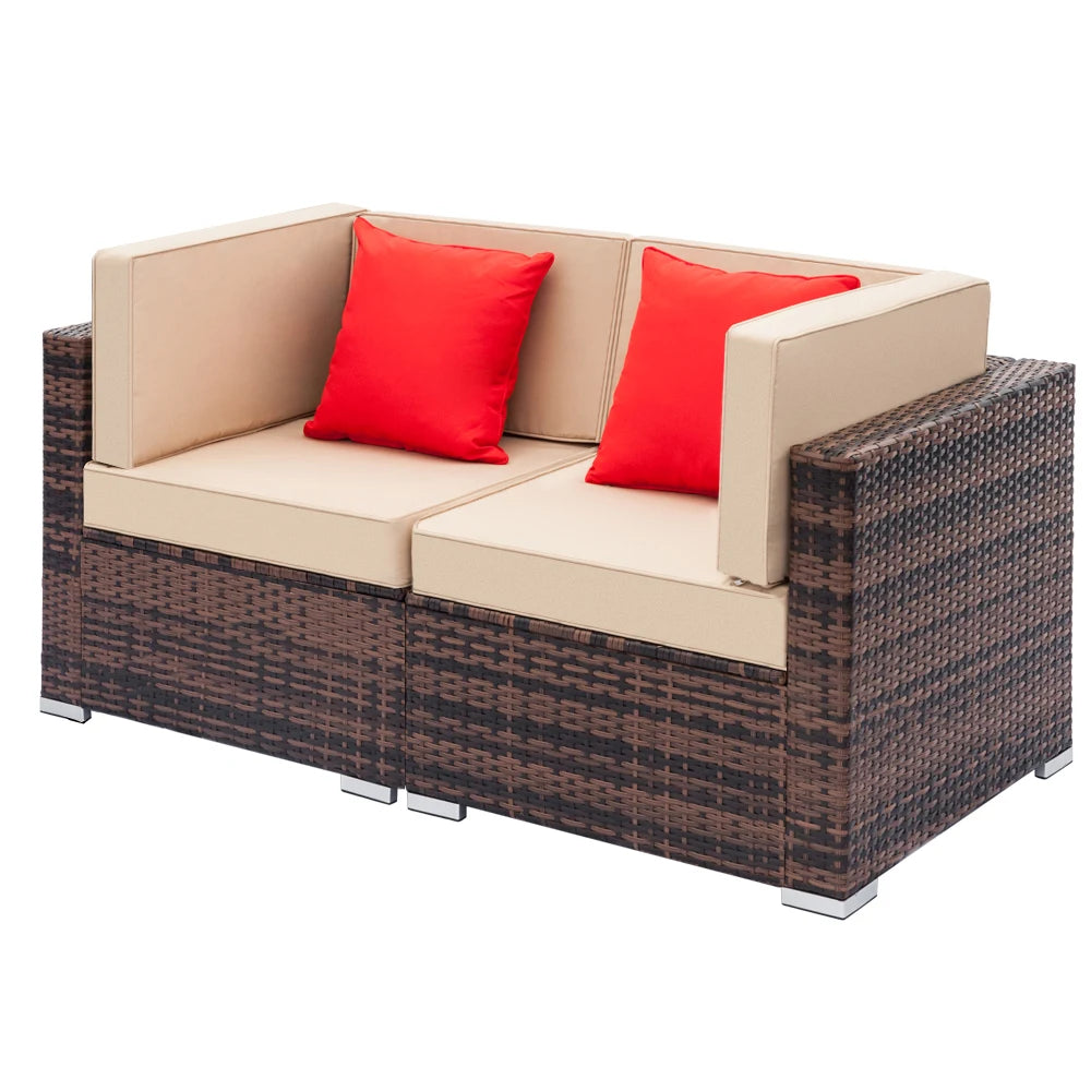 Weaving Rattan Sofa Set with Coffee Table Brown