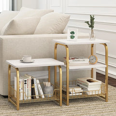 Storage Space White Metal Coffee Tea Tables Side Table