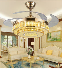 Invisible Remote Controlled Ceiling Fan Light Crystal Chandelier